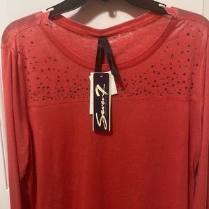 BNWT Seven7 Long Sleeve Red Studded Neckline Tee